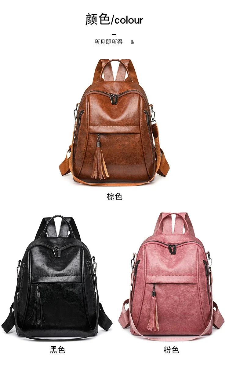 2024 New Product PU Soft Handle Backpack Solid Color Large Capacity Simple Fashion Backpack Outer Frame Softback Women's Handbag