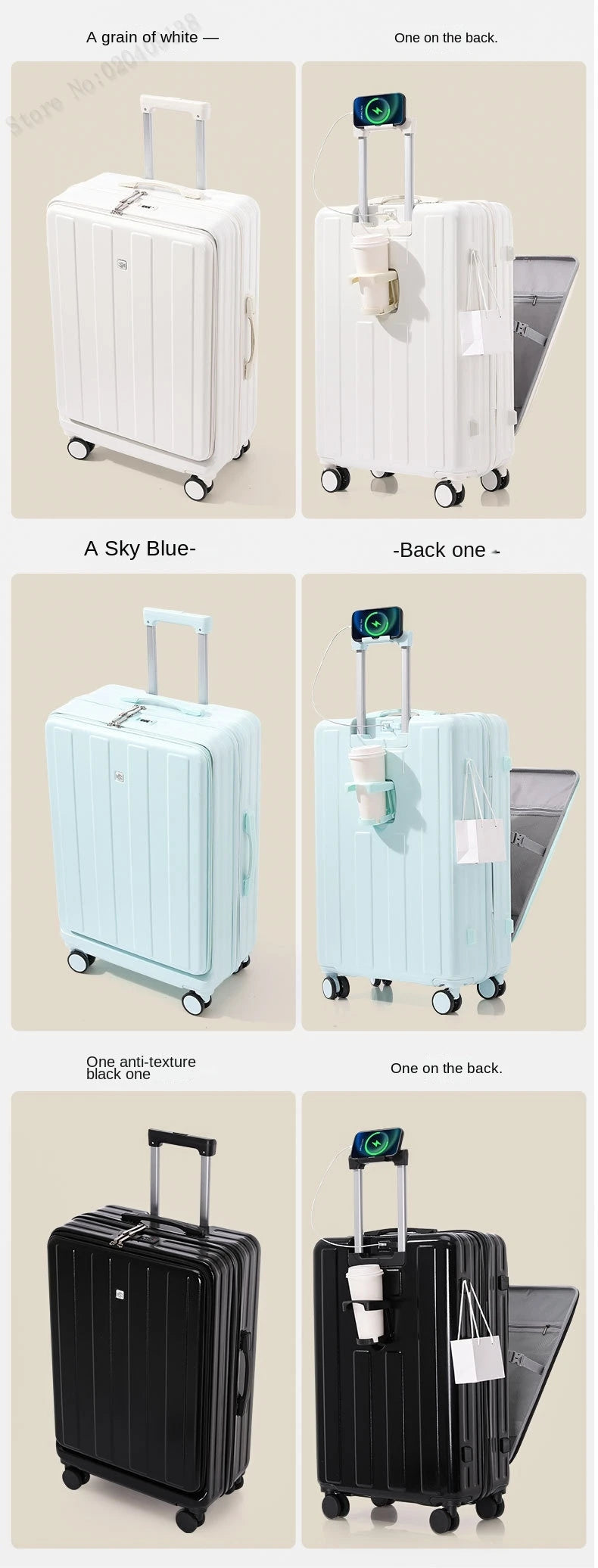 KO-KU Front Opening Lid Trolley Suitcase Business Carry On Boarding USB Charging Cup Holder Large Capacity Luggage20/22/24/26/28