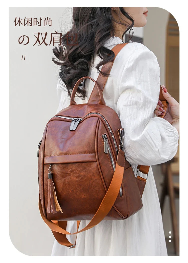 2024 New Product PU Soft Handle Backpack Solid Color Large Capacity Simple Fashion Backpack Outer Frame Softback Women's Handbag