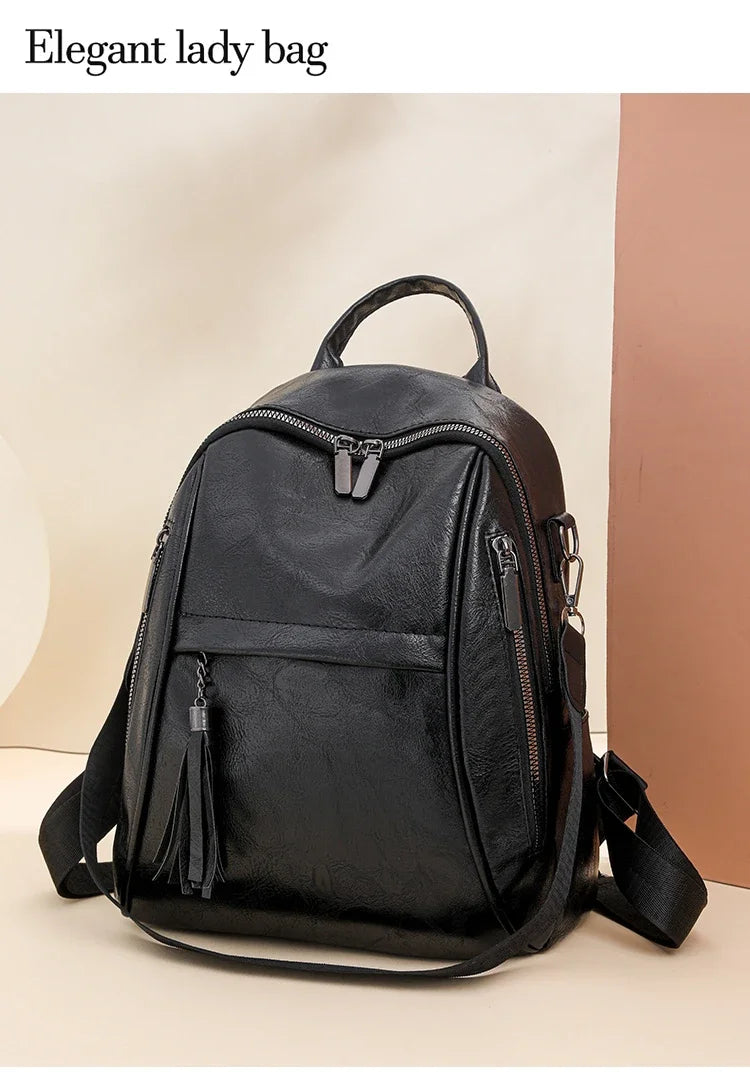 2024 New Product PU Soft Handle Backpack Solid Color Large Capacity Simple Fashion Backpack Outer Frame Softback Women's Handbag