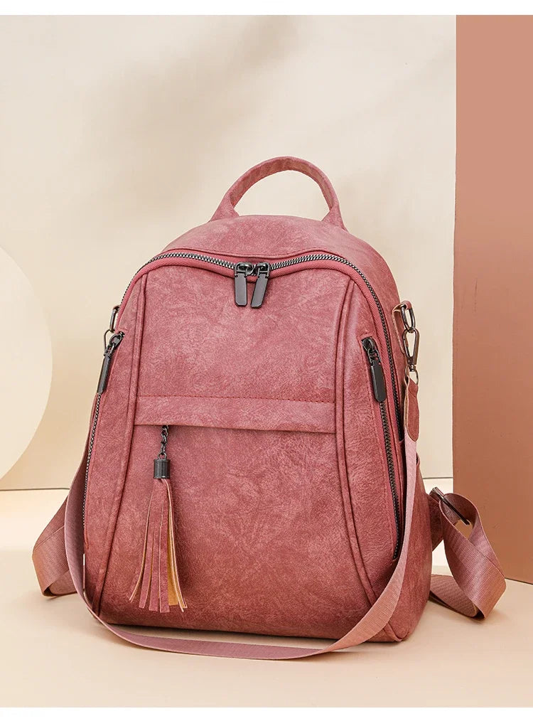 2024 New Product PU Soft Handle Backpack Solid Color Large Capacity Simple Fashion Backpack Outer Frame Softback Women's Handbag