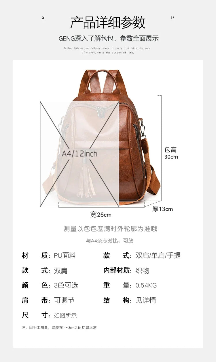 2024 New Product PU Soft Handle Backpack Solid Color Large Capacity Simple Fashion Backpack Outer Frame Softback Women's Handbag