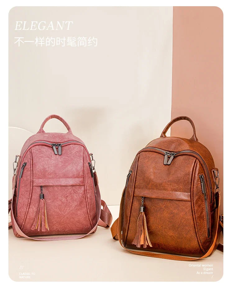 2024 New Product PU Soft Handle Backpack Solid Color Large Capacity Simple Fashion Backpack Outer Frame Softback Women's Handbag