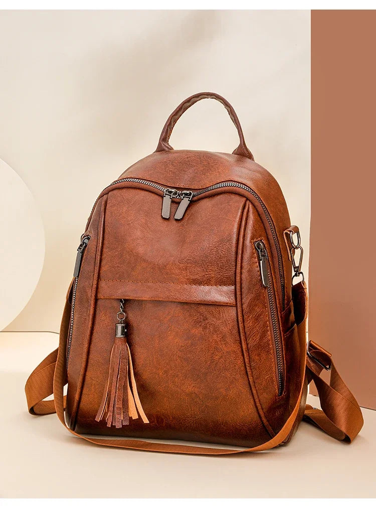 2024 New Product PU Soft Handle Backpack Solid Color Large Capacity Simple Fashion Backpack Outer Frame Softback Women's Handbag