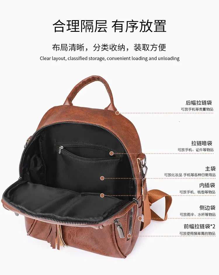 2024 New Product PU Soft Handle Backpack Solid Color Large Capacity Simple Fashion Backpack Outer Frame Softback Women's Handbag