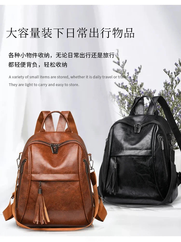 2024 New Product PU Soft Handle Backpack Solid Color Large Capacity Simple Fashion Backpack Outer Frame Softback Women's Handbag