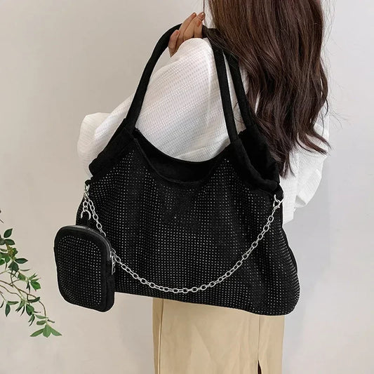 2024 New Shiny Rhinestone Women's Handbag Large Shopping Bag Fashion DinnerBag Underarm Shoulder Bags Women's Party Commuter Bag