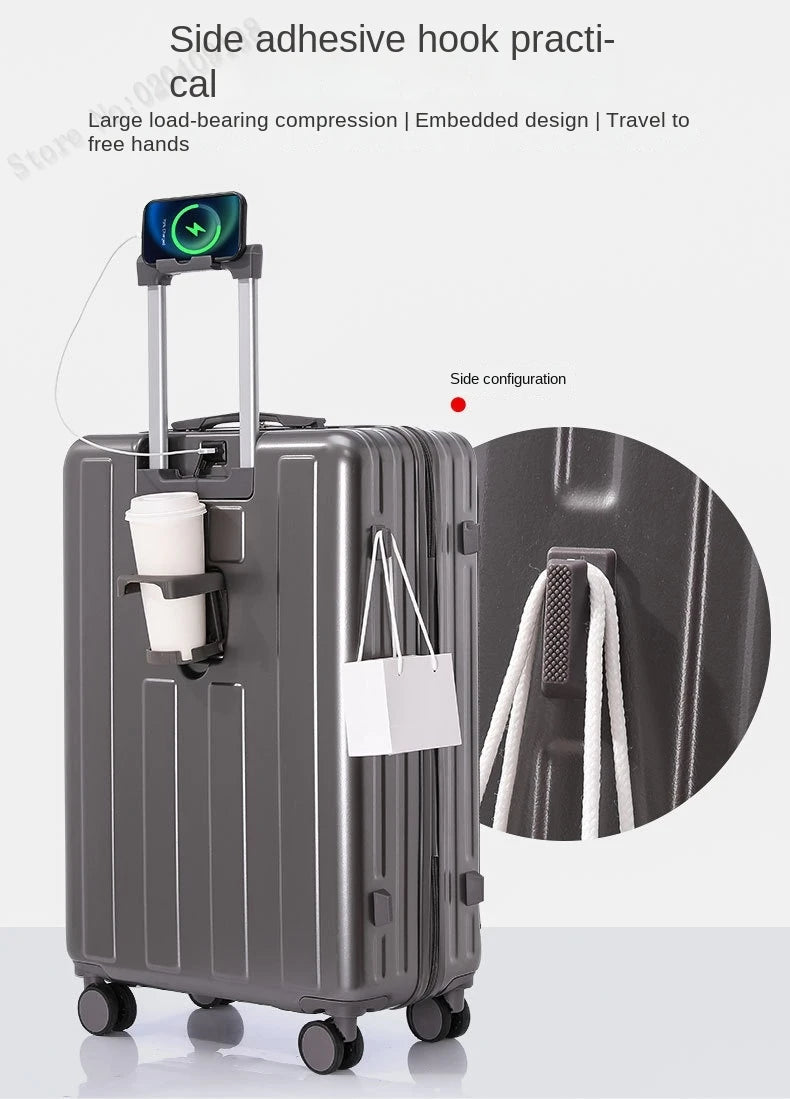 KO-KU Front Opening Lid Trolley Suitcase Business Carry On Boarding USB Charging Cup Holder Large Capacity Luggage20/22/24/26/28