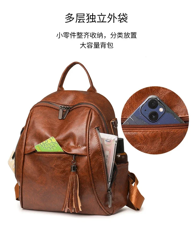 2024 New Product PU Soft Handle Backpack Solid Color Large Capacity Simple Fashion Backpack Outer Frame Softback Women's Handbag