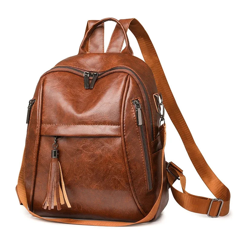 2024 New Product PU Soft Handle Backpack Solid Color Large Capacity Simple Fashion Backpack Outer Frame Softback Women's Handbag