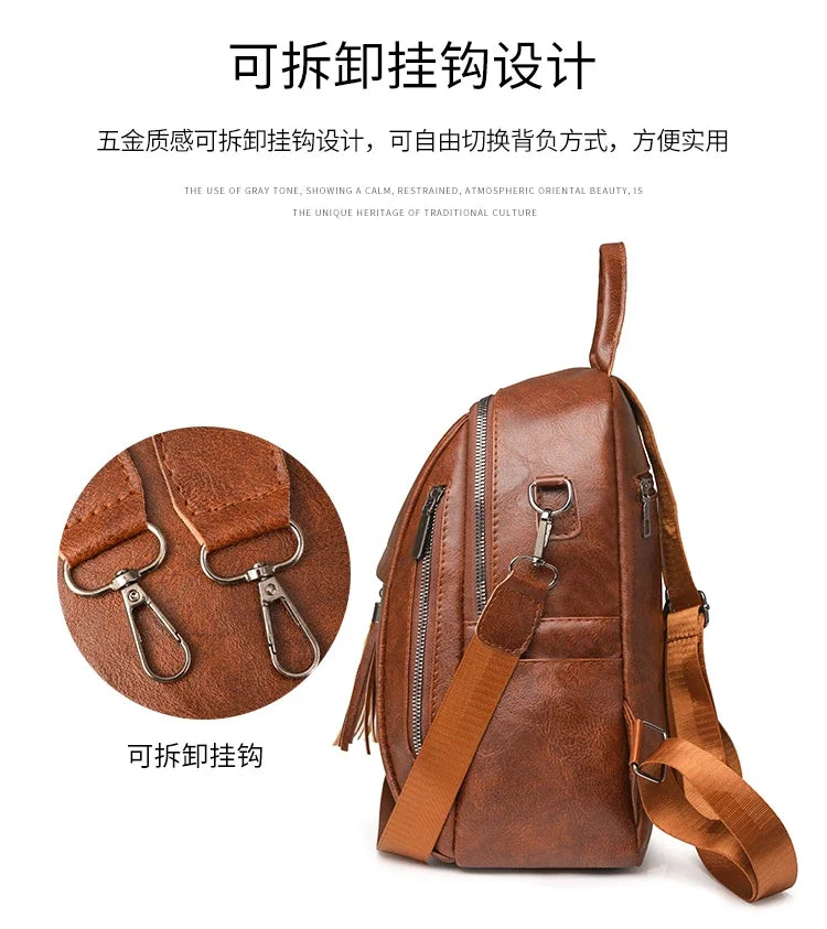 2024 New Product PU Soft Handle Backpack Solid Color Large Capacity Simple Fashion Backpack Outer Frame Softback Women's Handbag