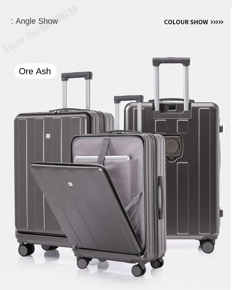 KO-KU Front Opening Lid Trolley Suitcase Business Carry On Boarding USB Charging Cup Holder Large Capacity Luggage20/22/24/26/28