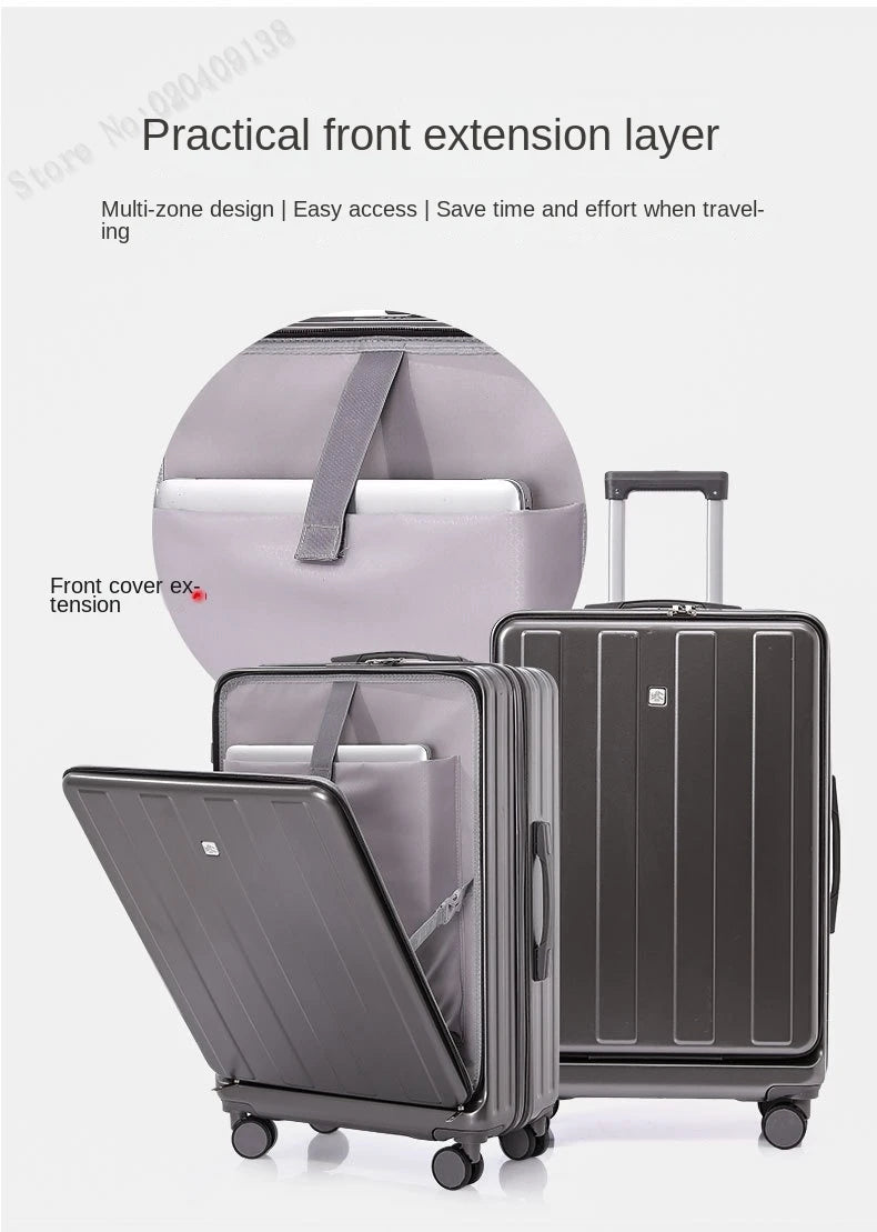 KO-KU Front Opening Lid Trolley Suitcase Business Carry On Boarding USB Charging Cup Holder Large Capacity Luggage20/22/24/26/28