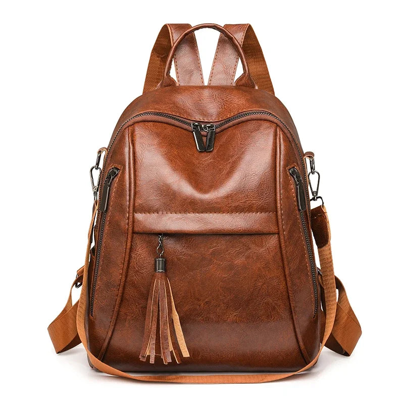 2024 New Product PU Soft Handle Backpack Solid Color Large Capacity Simple Fashion Backpack Outer Frame Softback Women's Handbag