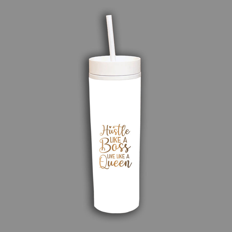 Hustle Like A Boss Skinny WHITE Tumbler