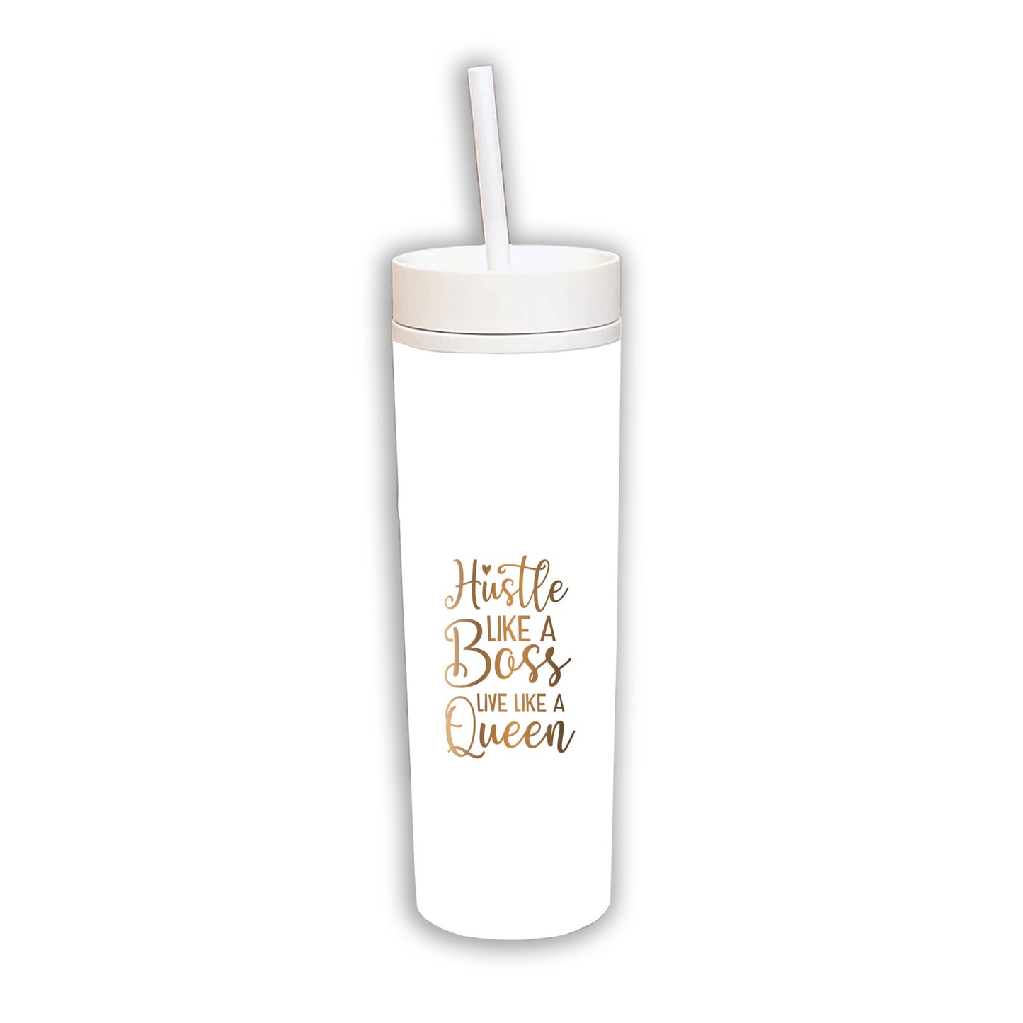 Hustle Like A Boss Skinny WHITE Tumbler
