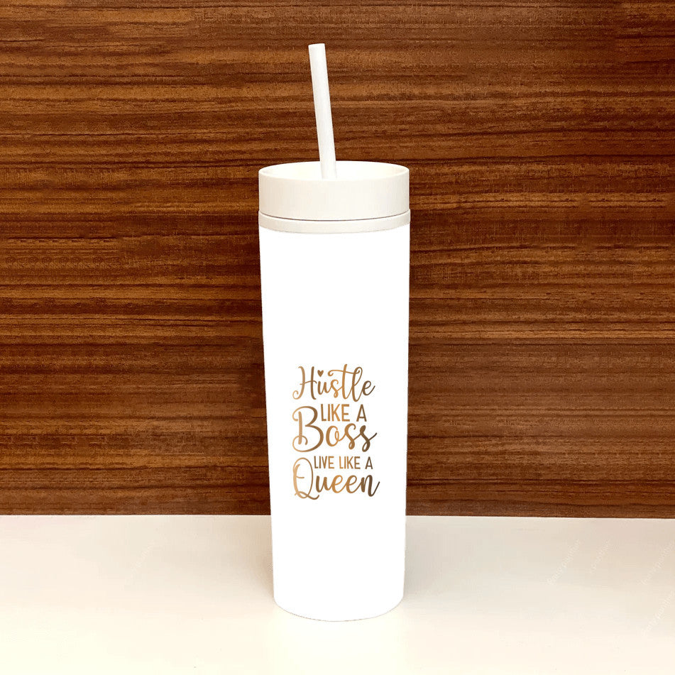 Hustle Like A Boss Skinny WHITE Tumbler