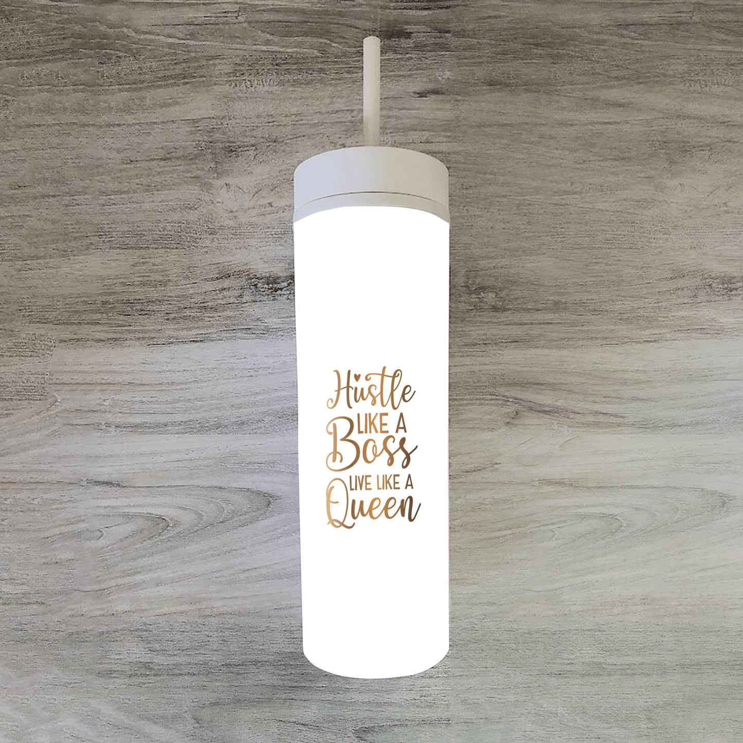 Hustle Like A Boss Skinny WHITE Tumbler